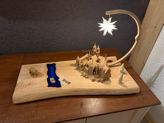 Albrechtsburg Meißen Holzdeko mit Leuchtstern und Elbe aus Epoxidharz