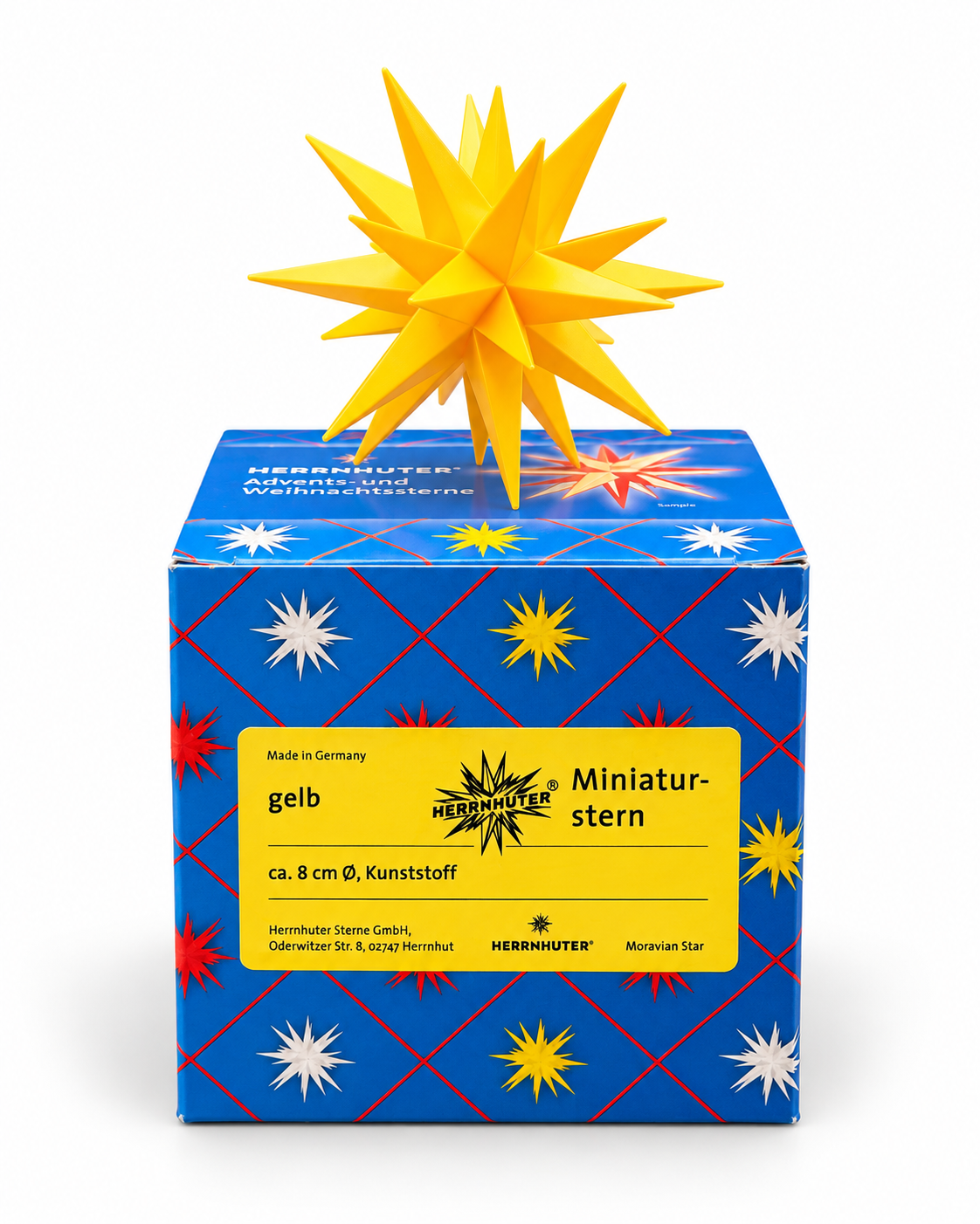 Dresdner Frauenkirche mit Elbe – Zubehör: gelber Original Herrnhuter Miniaturstern® in Originalverpackung
