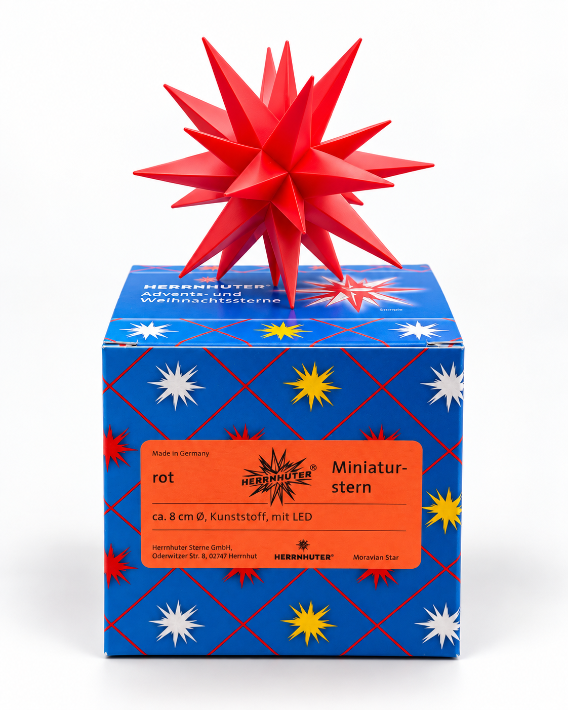 Dresdner Frauenkirche mit Herrnhuter Stern – Zubehör: roter Original Herrnhuter Miniaturstern® in Originalverpackung